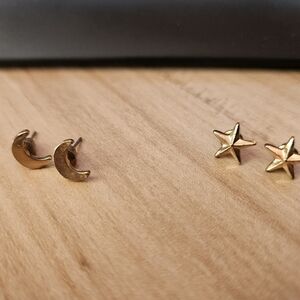 Gold Moon and Star Earrings